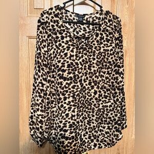 Torrid 0 Leopard Print Blouse Top Elastic Gathered Long Sleeve Keyhole Neckline